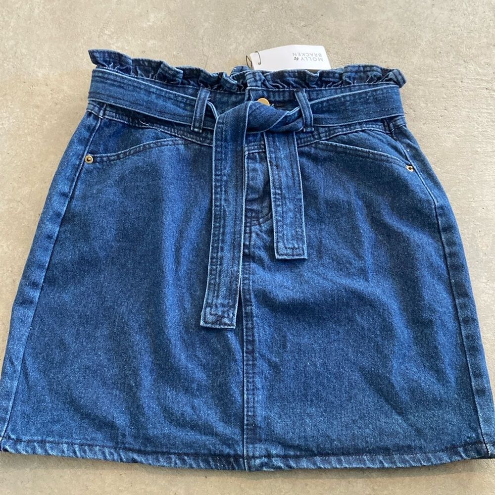 NWT Molly Bracken denim jean skirt paper bag waist small